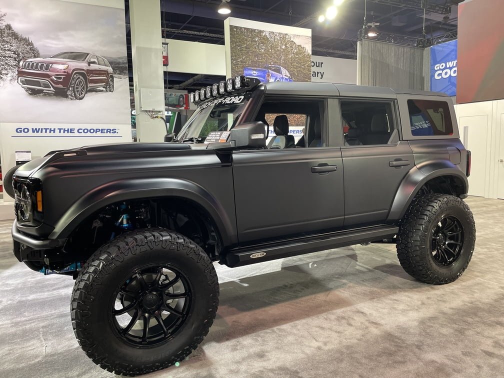 View of Cooper-biggest-tire-on-a-Bronco-at-Sema-Show-2022