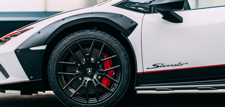 View of Bridgestone-tires-on-Lamborghini-Sterrato