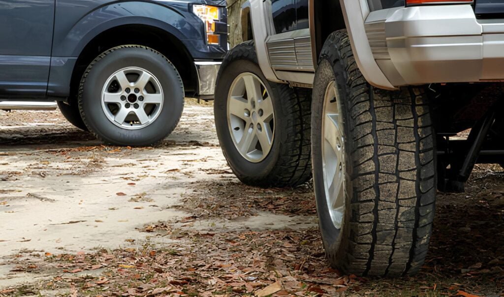 Vista de nuevos neumaticos Uniroyal Laredo AT y HT en una SUV