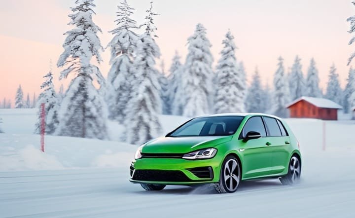 Vista de coche desplazandose en nieve - Test Auto Bild: Los mejores neumáticos para invierno en 2024 - 2025